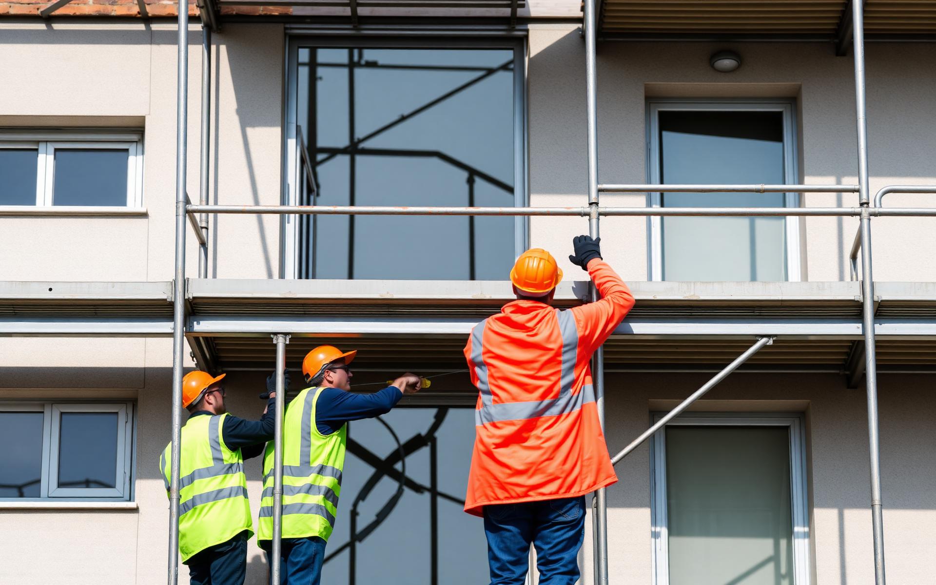 Baustelle in Berlin: Handwerker bei der Fassadenarbeit